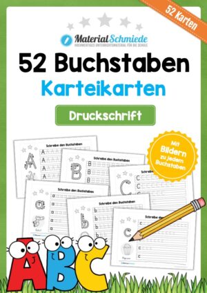 52 Karteikarten zu den Buchstaben von A-Z (Druckschrift)