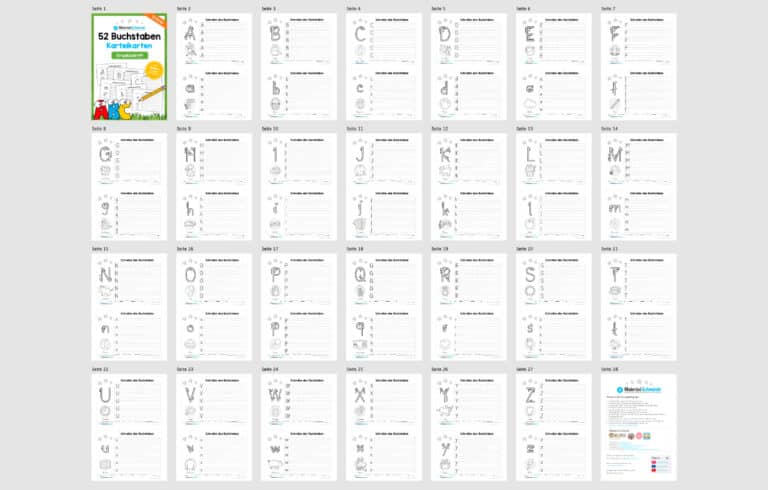 52 Karteikarten zu den Buchstaben von A-Z (Druckschrift) – Überblick