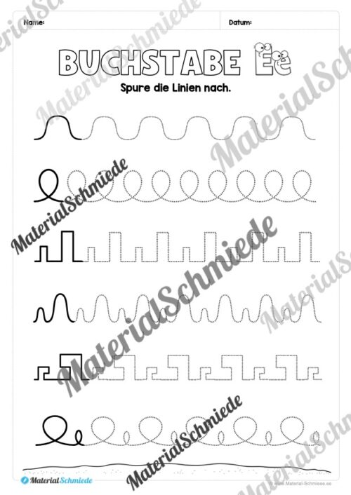 Arbeitsheft: Buchstabe E/e schreiben lernen (25 Seiten) - Arbeitsblatt 02