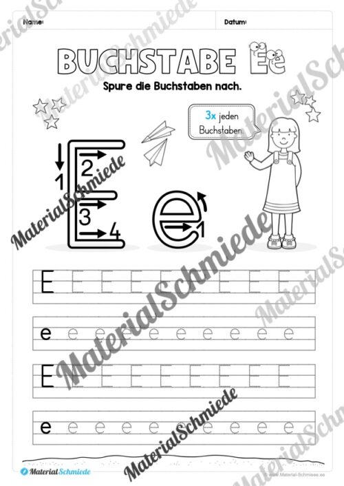 Arbeitsheft: Buchstabe E/e schreiben lernen (25 Seiten) - Arbeitsblatt 03