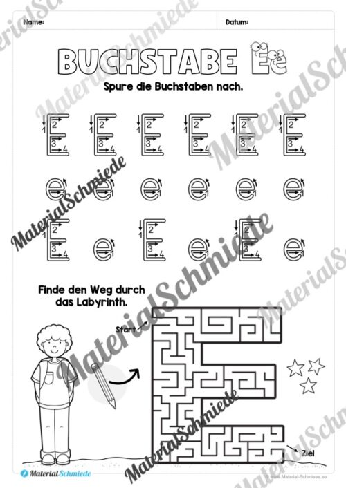 Arbeitsheft: Buchstabe E/e schreiben lernen (25 Seiten) - Arbeitsblatt 04