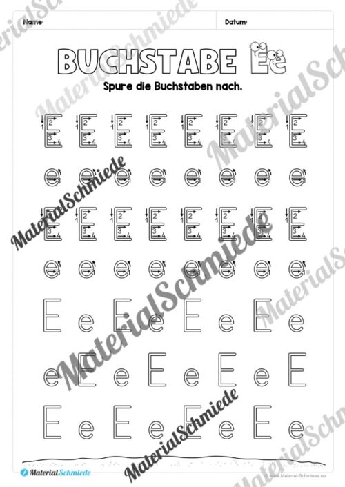 Arbeitsheft: Buchstabe E/e schreiben lernen (25 Seiten) - Arbeitsblatt 05