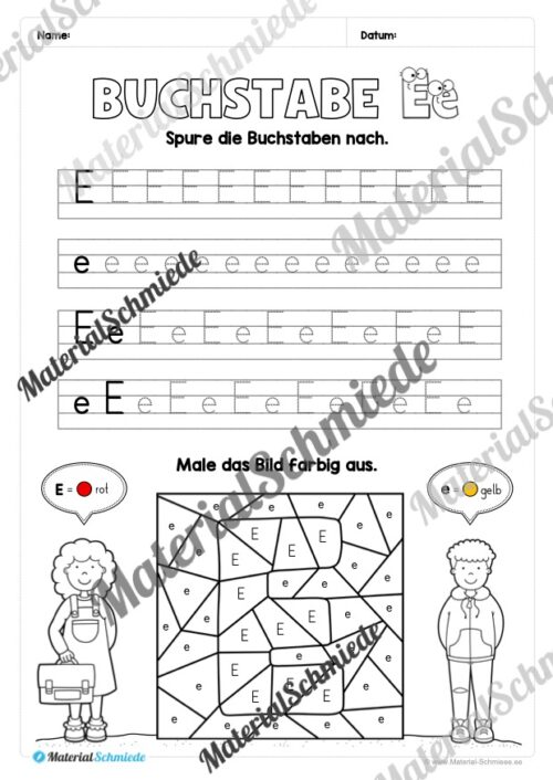 Arbeitsheft: Buchstabe E/e schreiben lernen (25 Seiten) - Arbeitsblatt 06
