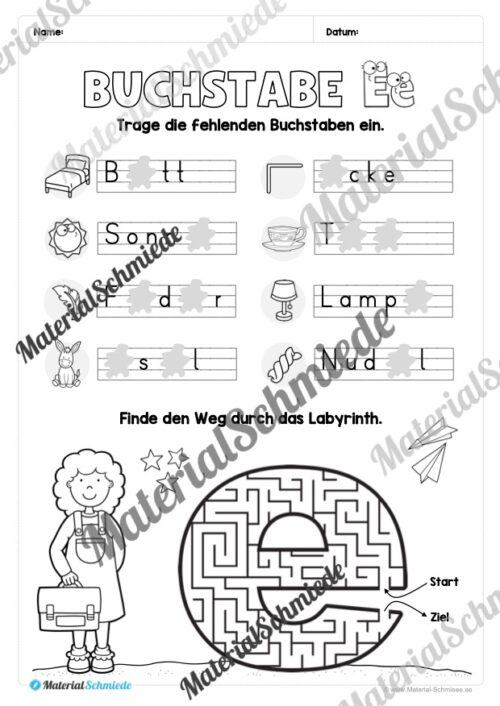 Arbeitsheft: Buchstabe E/e schreiben lernen (25 Seiten) - Arbeitsblatt 11