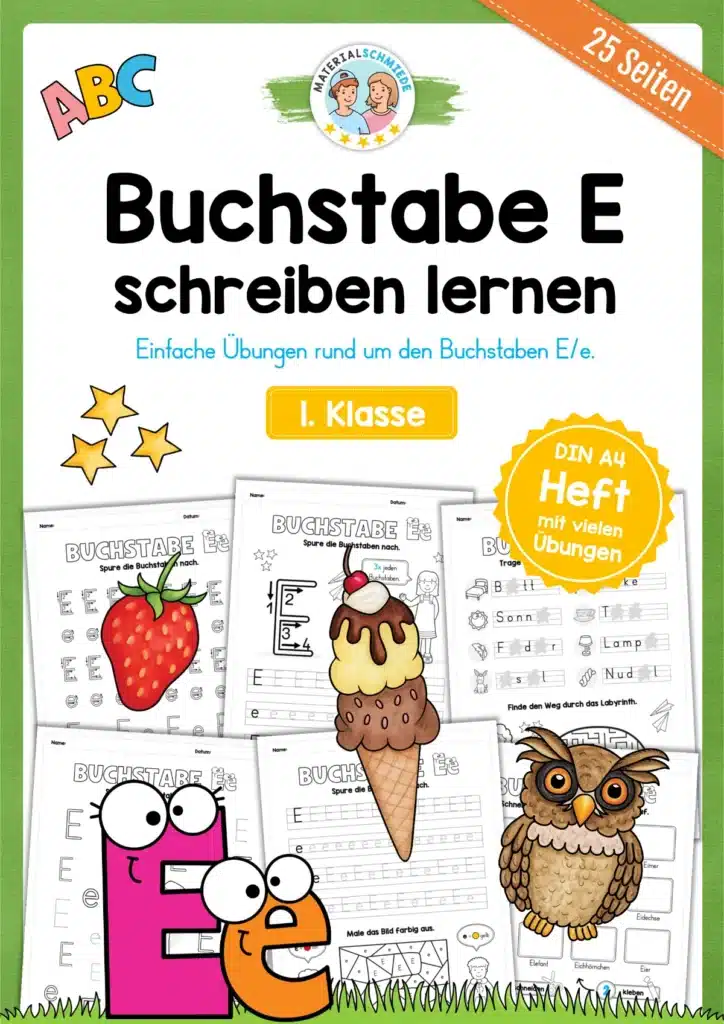 Arbeitsheft: Buchstabe E/e schreiben lernen (25 Seiten)