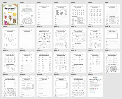 Arbeitsheft: Buchstabe E/e schreiben lernen (25 Seiten) - Überblick