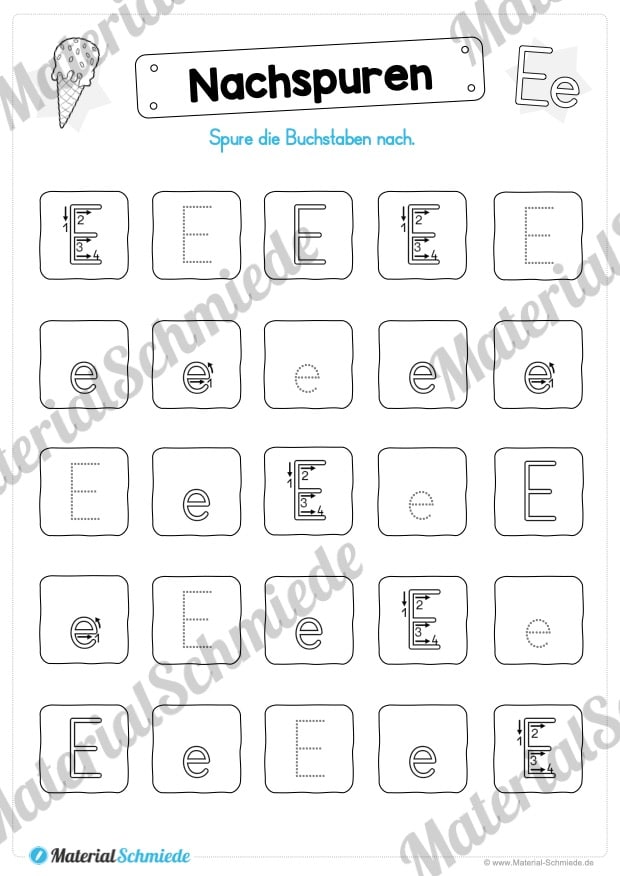 Materialpaket: Buchstabe E/e schreiben lernen (Vorschau 02)