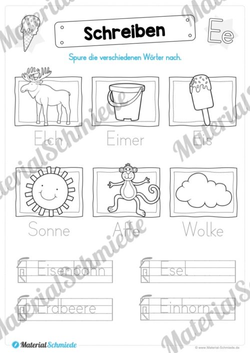 Materialpaket: Buchstabe E/e schreiben lernen (Vorschau 08)