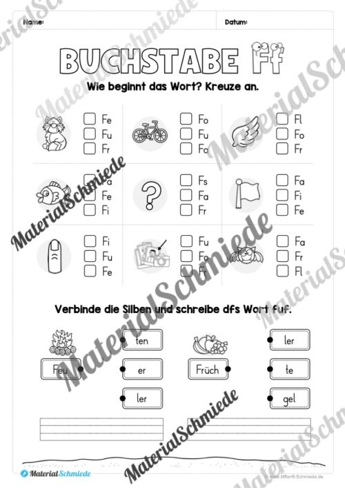 Arbeitsheft: Buchstabe F/f schreiben lernen (25 Seiten) - Arbeitsblatt 07