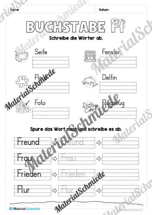Arbeitsheft: Buchstabe F/f schreiben lernen (25 Seiten) - Arbeitsblatt 08