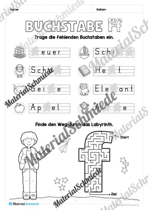 Arbeitsheft: Buchstabe F/f schreiben lernen (25 Seiten) - Arbeitsblatt 10