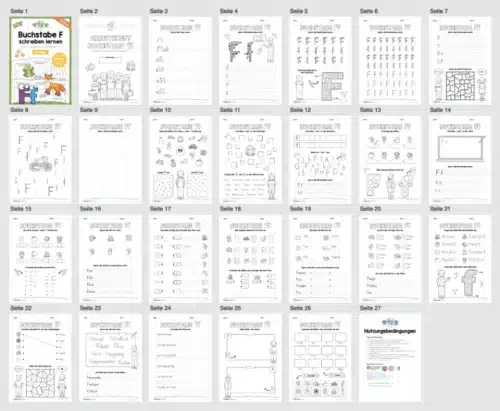 Arbeitsheft: Buchstabe F/f schreiben lernen (25 Seiten) - Überblick