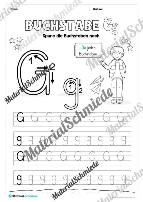 Arbeitsheft: Buchstabe G/g schreiben lernen (25 Seiten) - Arbeitsblatt 03