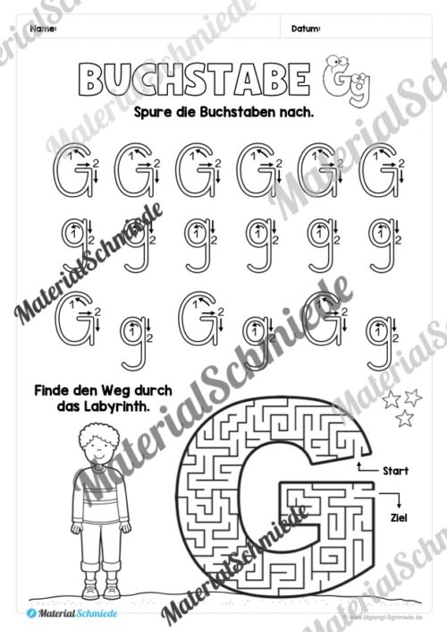 Arbeitsheft: Buchstabe G/g schreiben lernen (25 Seiten) - Arbeitsblatt 04
