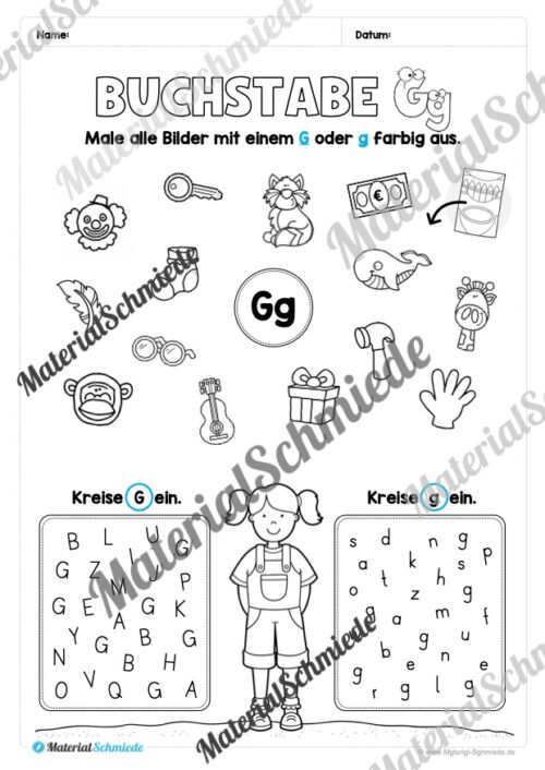 Arbeitsheft: Buchstabe G/g schreiben lernen (25 Seiten) - Arbeitsblatt 09