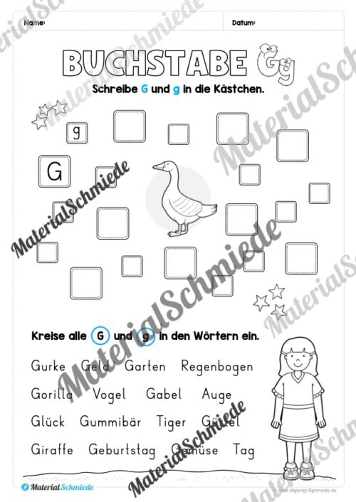 Arbeitsheft: Buchstabe G/g schreiben lernen (25 Seiten) - Arbeitsblatt 10