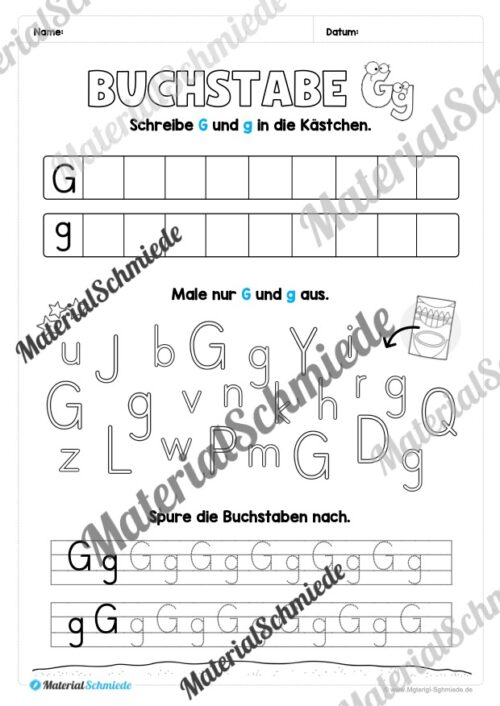 Arbeitsheft: Buchstabe G/g schreiben lernen (25 Seiten) - Arbeitsblatt 11