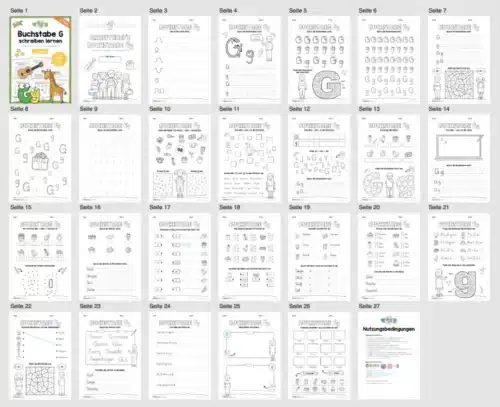 Arbeitsheft: Buchstabe G/g schreiben lernen (25 Seiten) - Überblick