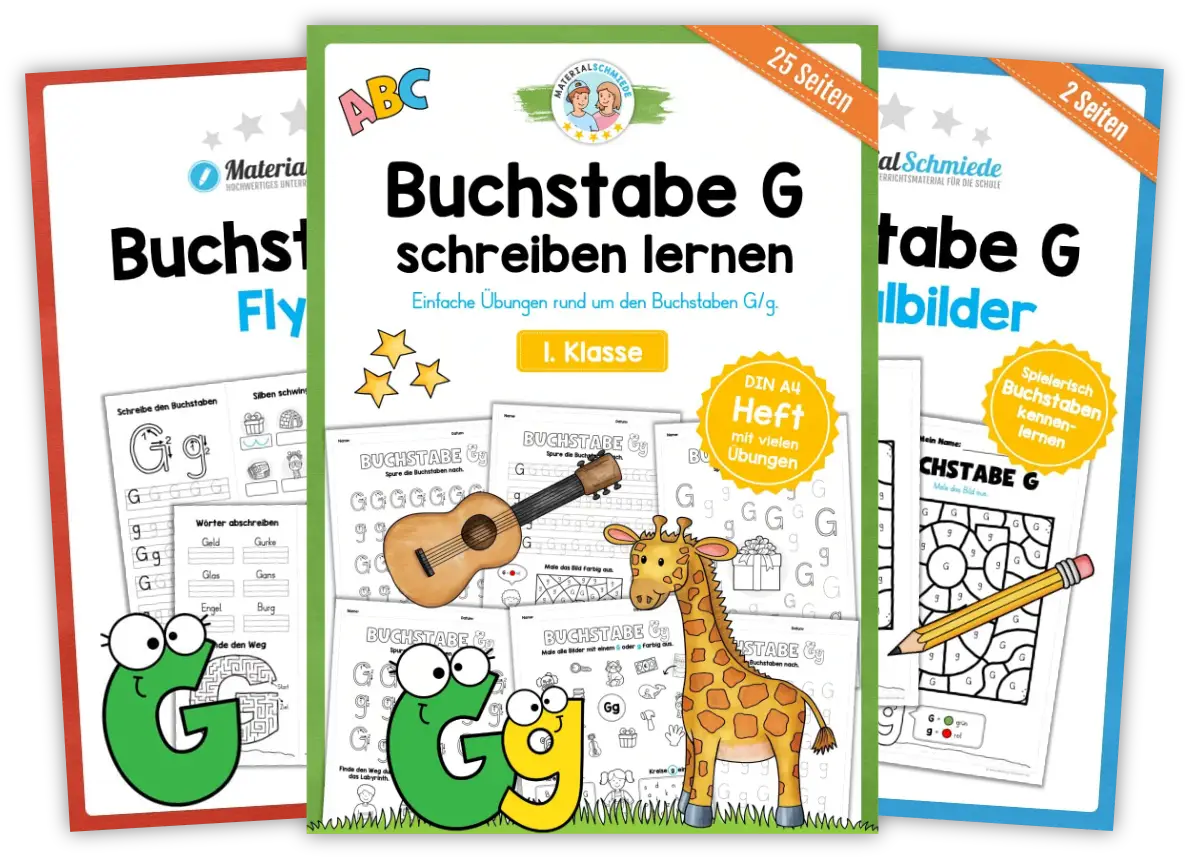 Unterrichtsmaterial mit Aufgaben und Übungen zum Buchstaben G / g (1. Klasse)