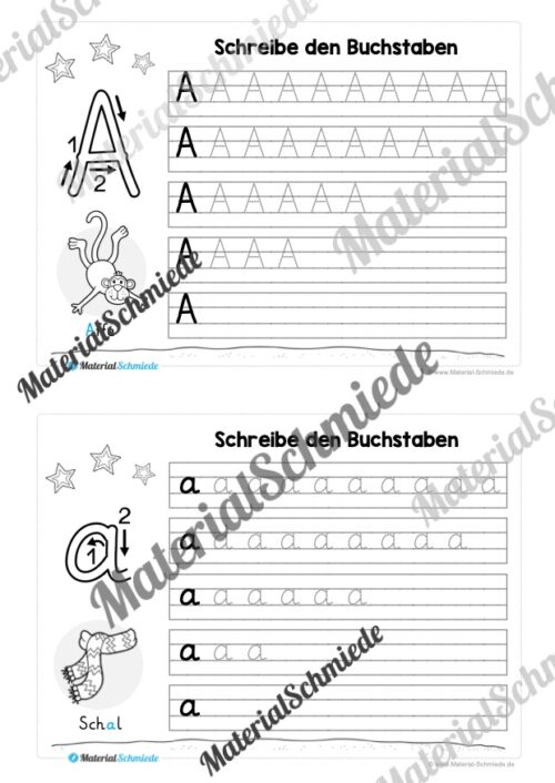 52 Karteikarten zu den Buchstaben von A-Z (Grundschrift) - Buchstabe A/a