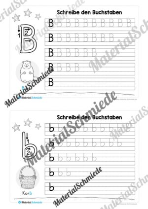 52 Karteikarten zu den Buchstaben von A-Z (Grundschrift) – Buchstabe B/b