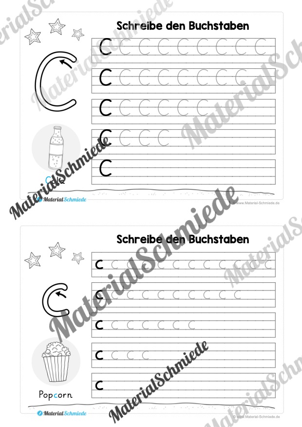 52 Karteikarten zu den Buchstaben von A-Z (Grundschrift) – Buchstabe C/c