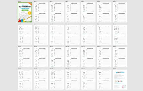 52 Karteikarten zu den Buchstaben von A-Z (Grundschrift) - Überblick