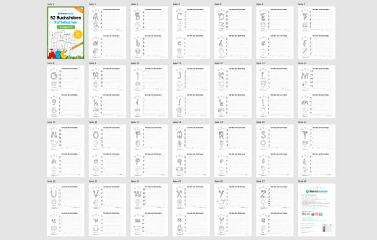 52 Karteikarten zu den Buchstaben von A-Z (Grundschrift) – Überblick