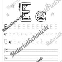 Buchstaben schreiben lernen: 26 Arbeitsblätter (Grundschrift) - Buchstabe E/e