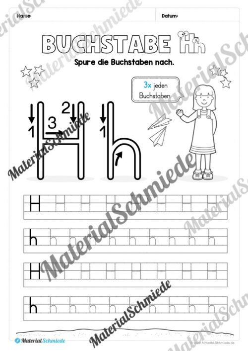 Arbeitsheft: Buchstabe H/h schreiben lernen (25 Seiten)- Arbeitsblatt 03