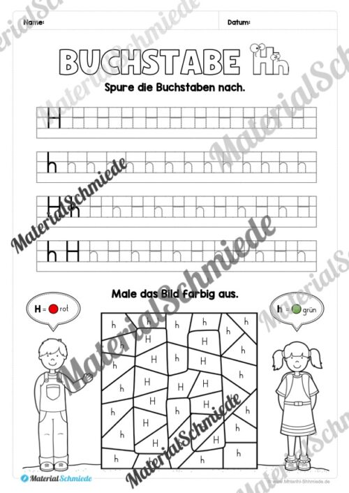 Arbeitsheft: Buchstabe H/h schreiben lernen (25 Seiten)- Arbeitsblatt 06