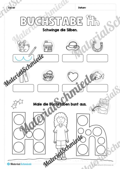 Arbeitsheft: Buchstabe H/h schreiben lernen (25 Seiten)- Arbeitsblatt 12