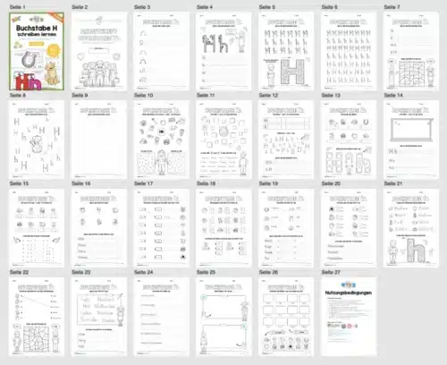 Arbeitsheft: Buchstabe H/h schreiben lernen (25 Seiten)- Überblick