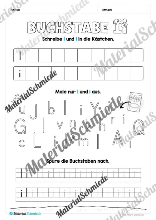 Arbeitsheft: Buchstabe I/i schreiben lernen (25 Seiten) - Arbeitsblatt 07