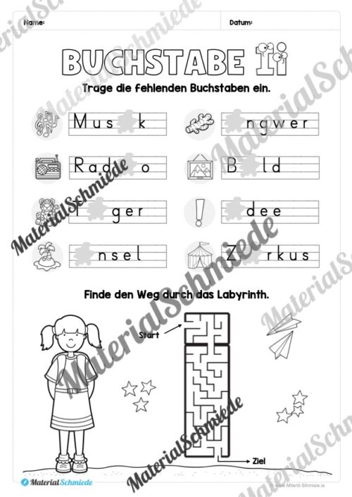 Arbeitsheft: Buchstabe I/i schreiben lernen (25 Seiten) - Arbeitsblatt 09
