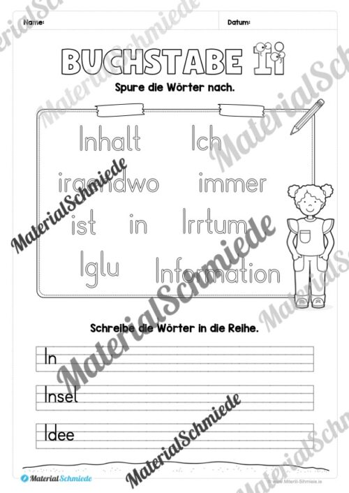 Arbeitsheft: Buchstabe I/i schreiben lernen (25 Seiten) - Arbeitsblatt 11