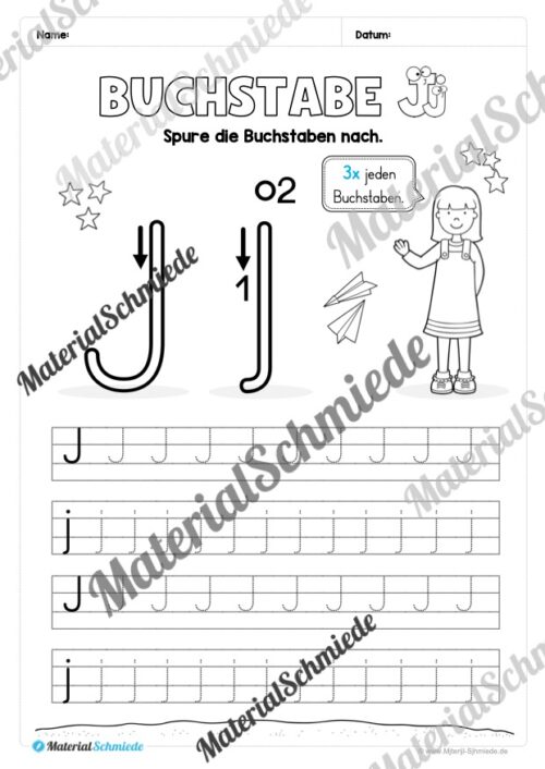 Arbeitsheft: Buchstabe J/j schreiben lernen (25 Seiten) - Arbeitsblatt 02