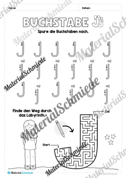 Arbeitsheft: Buchstabe J/j schreiben lernen (25 Seiten) - Arbeitsblatt 03