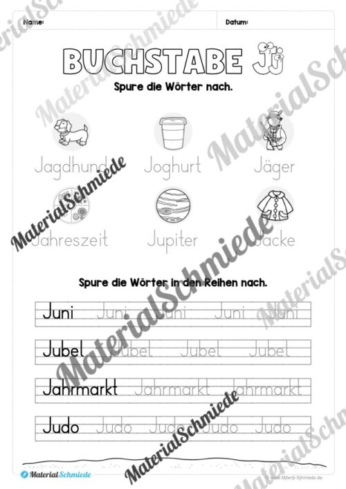 Arbeitsheft: Buchstabe J/j schreiben lernen (25 Seiten) - Arbeitsblatt 11