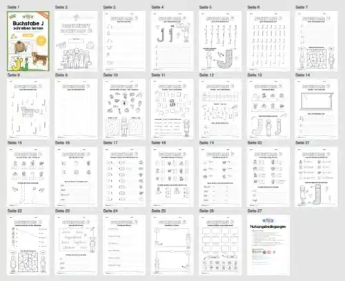 Arbeitsheft: Buchstabe J/j schreiben lernen (25 Seiten) - Überblick