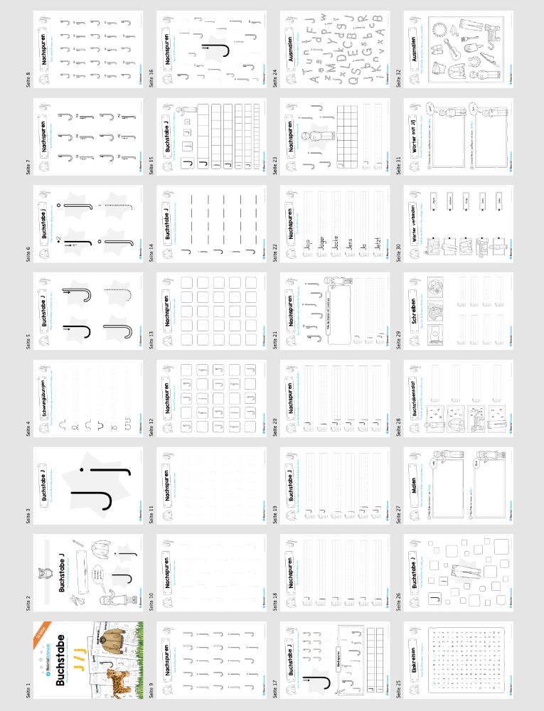 Materialpaket: Buchstabe J/j schreiben lernen (Überblick)
