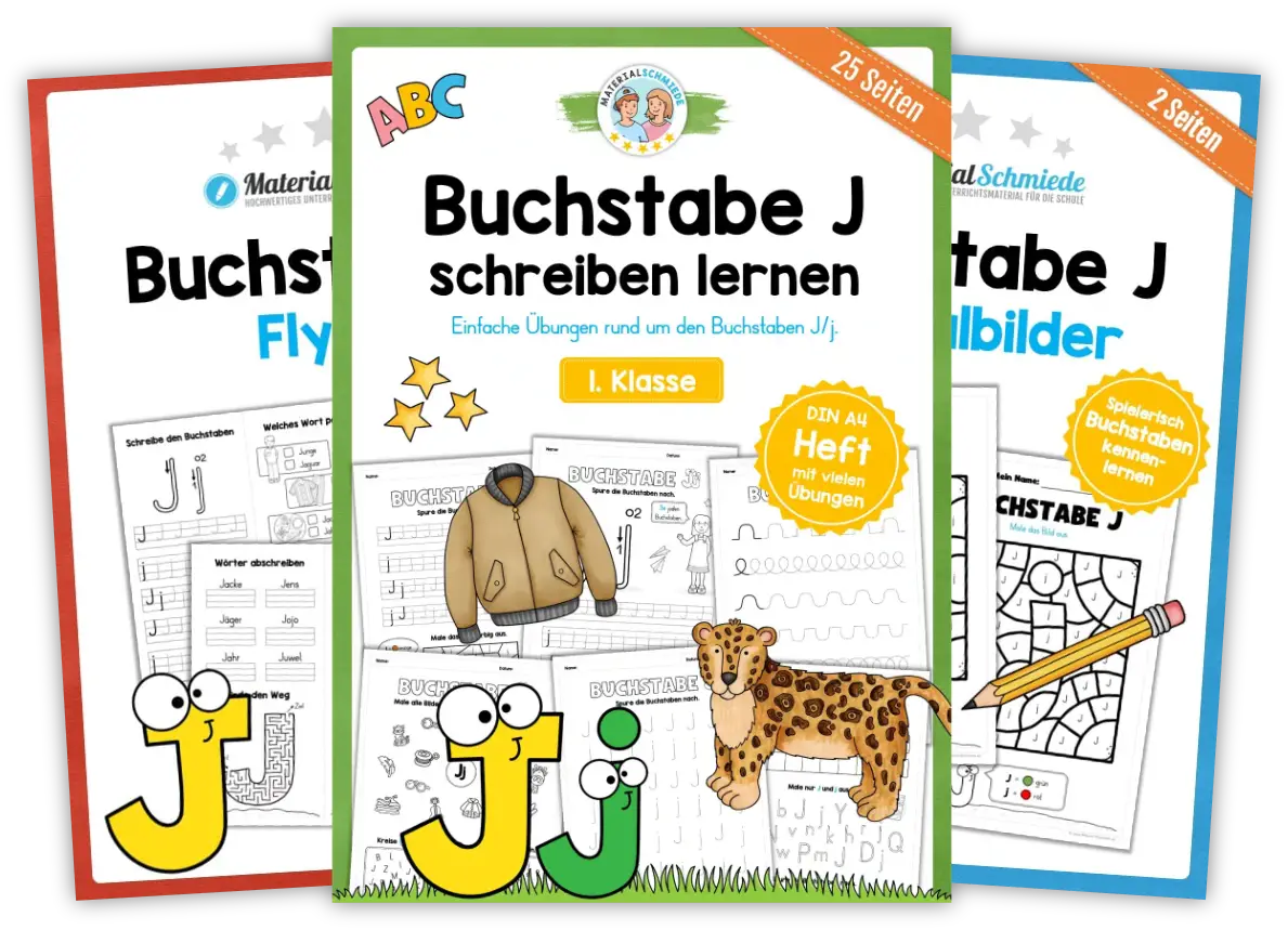 Unterrichtsmaterial mit Aufgaben und Übungen zum Buchstaben J / j (1. Klasse)