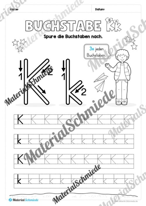 Arbeitsheft: Buchstabe K/k schreiben lernen (25 Seiten) - Arbeitsblatt 03