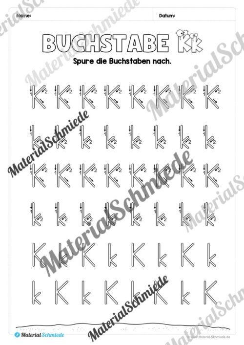 Arbeitsheft: Buchstabe K/k schreiben lernen (25 Seiten) - Arbeitsblatt 05