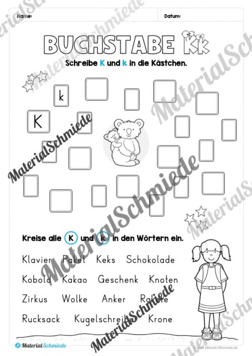 Arbeitsheft: Buchstabe K/k schreiben lernen (25 Seiten) - Arbeitsblatt 10