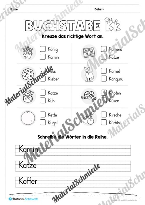 Arbeitsheft: Buchstabe K/k schreiben lernen (25 Seiten) - Arbeitsblatt 11