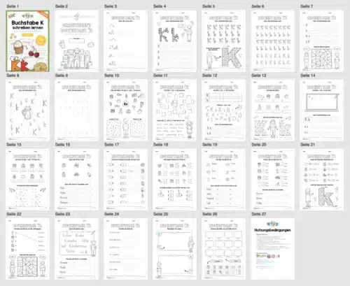Arbeitsheft: Buchstabe K/k schreiben lernen (25 Seiten) - Überblick