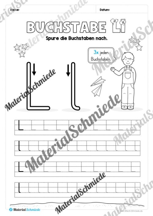 Arbeitsheft: Buchstabe L/l schreiben lernen (25 Seiten) - Arbeitsblatt 03