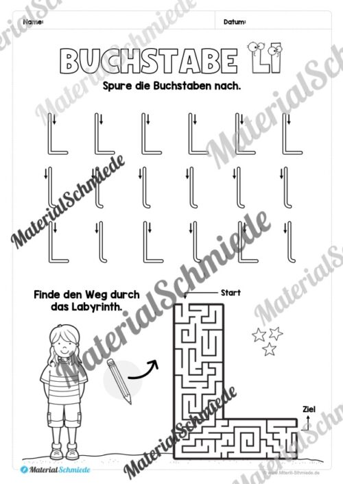 Arbeitsheft: Buchstabe L/l schreiben lernen (25 Seiten) - Arbeitsblatt 04