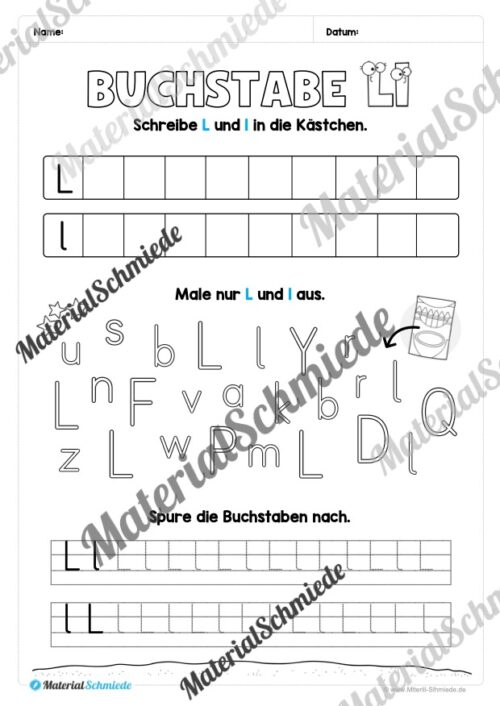 Arbeitsheft: Buchstabe L/l schreiben lernen (25 Seiten) - Arbeitsblatt 11